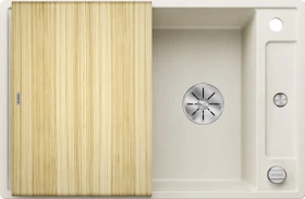 Blanco Axia III 45 S InFino Einbau Becken reversibel mit Ablauffernbedienung softweiß inkl. Holzschneidebrett