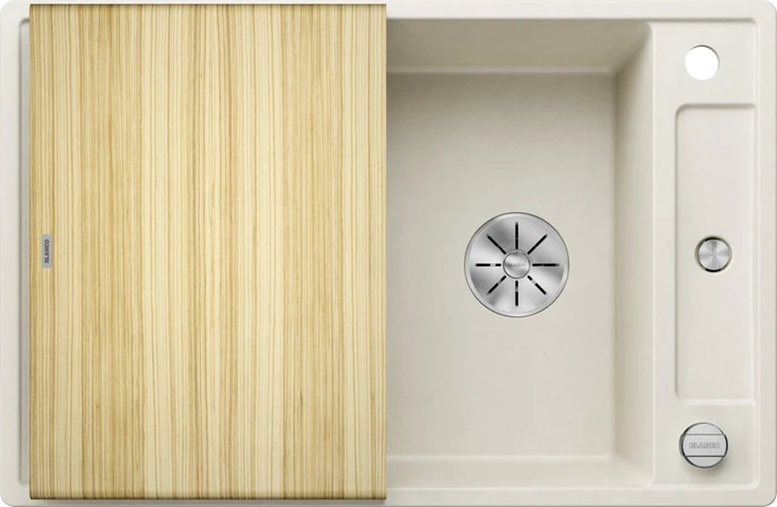 Blanco Axia III 45 S InFino Einbau Becken reversibel mit Ablauffernbedienung softweiß inkl. Holzschneidebrett
