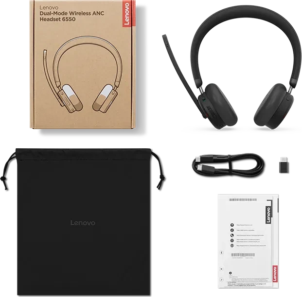 Lenovo Dual-Mode Wireless ANC Headset 6550, USB-A