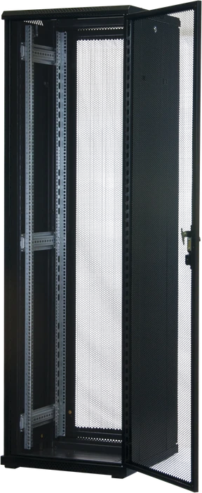 Rockstable 19" Serverschrank 42HE, Gitternetztür, IP2X, schwarz, 600mm tief