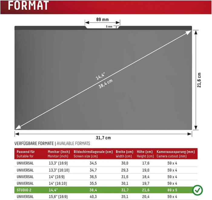 Displex Displayschutzglas mit Blickschutz für Surface Laptop Studio 2 14.4"