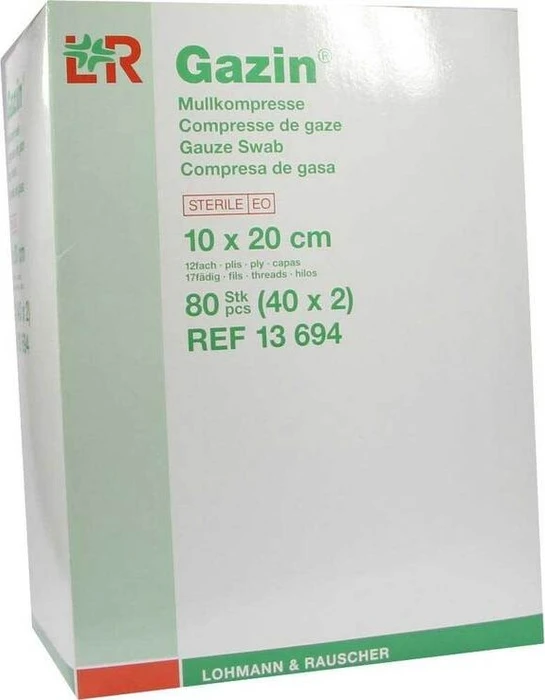 Lohmann & Rauscher Gazin Mullkompresse steril 12-fach, 10 x 20cm, 80 Stück (40x 2 Stück)