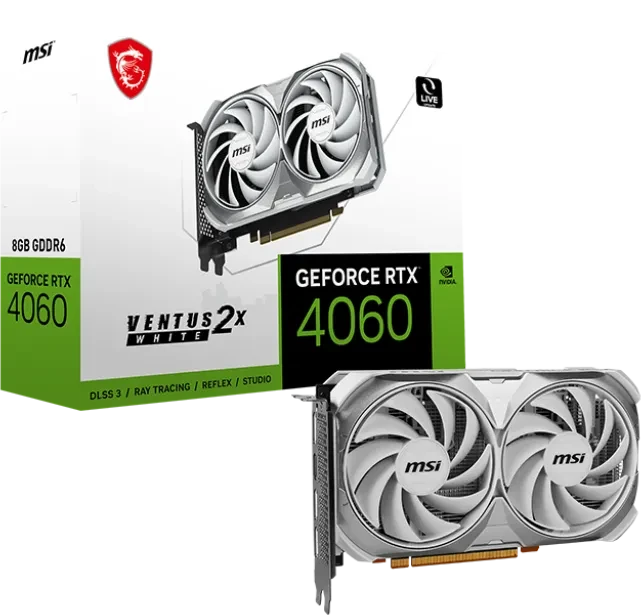 MSI GeForce RTX 4060 Ventus 2X White 8G, 8GB GDDR6, HDMI, 3x DP