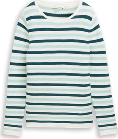 Tom Tailor Rundhalsausschnitt Strickpullover mint green beige stripe (Damen)