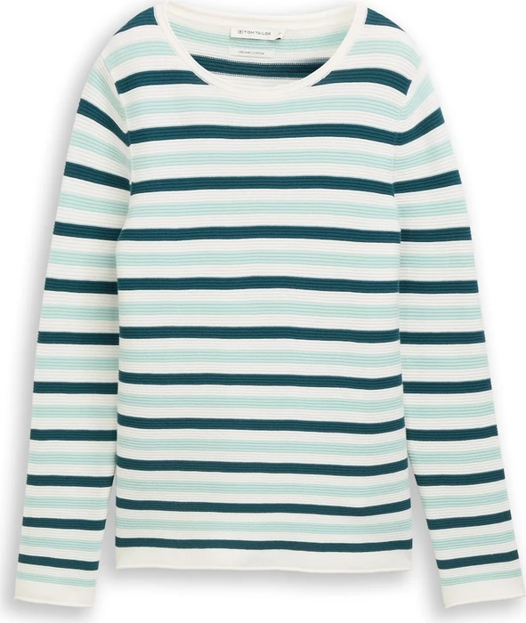 Tom Tailor Rundhalsausschnitt Strickpullover mint green beige stripe (Damen)