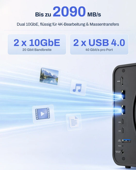 TerraMaster F6-425 Pro, Intel Core i3-1315U, 8GB RAM, 2x RJ-45 10GBase-T, 2x USB4