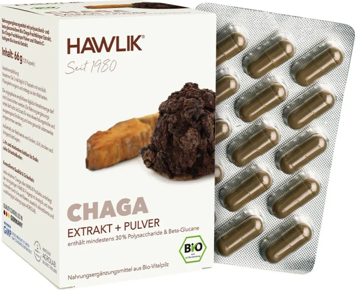 Hawlik Bio Chaga Extrakt + Pulver Kapseln, 120 Stück