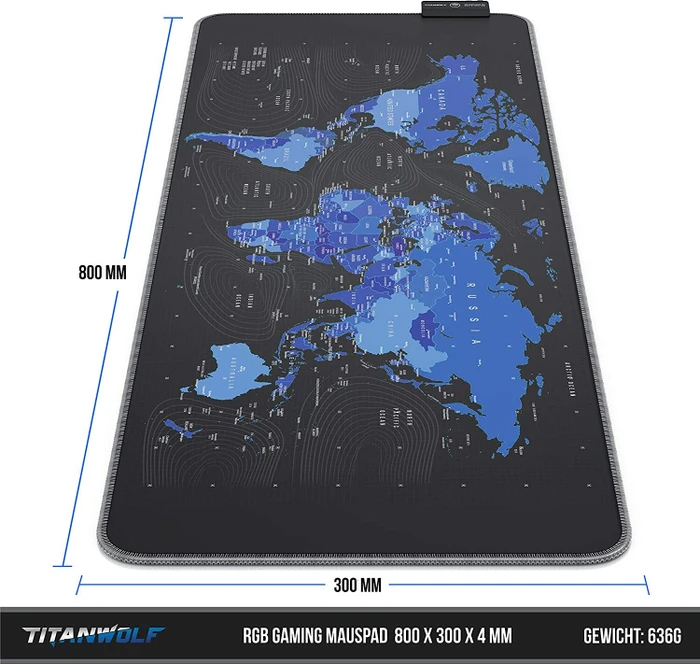 Titanwolf Global Blue RGB XXL Gaming-Mauspad, 800x300mm, schwarz/blau