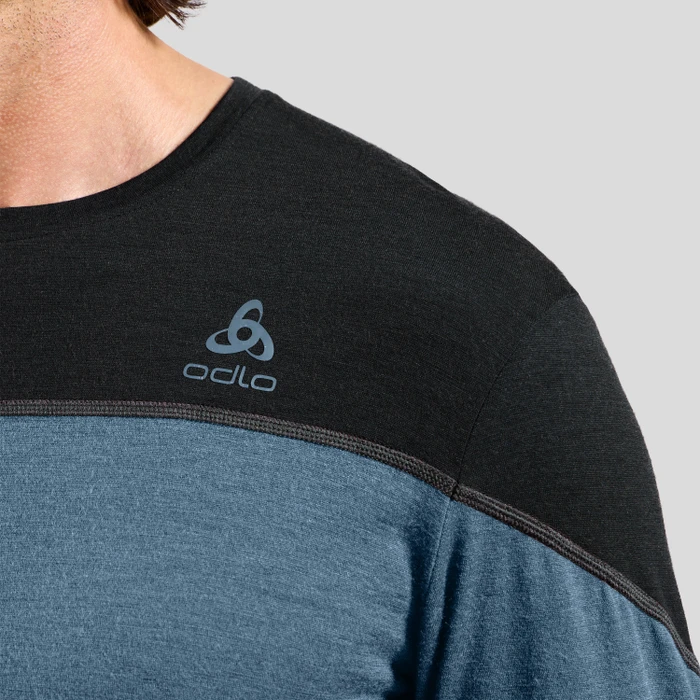 Odlo Revelstoke Performance Wool Warm Baselayer Funktionsshirt langarm black/provincial blue melange (Herren)