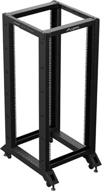 Lanberg Open Rack Series 19" Open Frame Rack 27HE, 4-Pfosten, mit Rollen, Flat Pack, tiefenverstellbar, 430-590mm, RAL 9004, 800mm tief