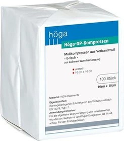 Höga Kompressen unsteril 8-fach, 10 x 10cm, 100 Stück