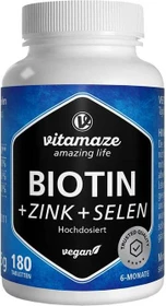 Vitamaze Biotin hochdosiert + Zink + Selen vegane Tabletten, 180 Stück