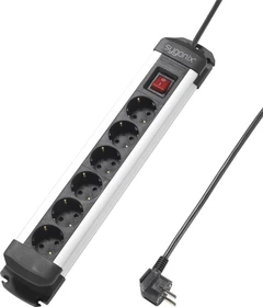 Sygonix Steckdosenleiste mit Schalter, 6-fach, 1.4m, schwarz/silber