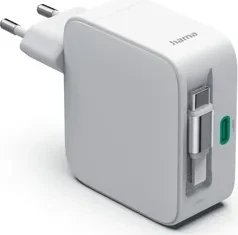 Hama Schnellladegerät GaN mit ausziehbarem Kabel 2x USB-C PD 65W weiß