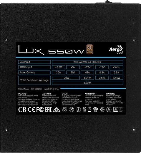 AeroCool Lux 550W, ATX 2.4
