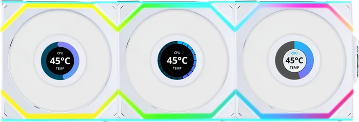 Lian Li Uni Fan SL Wireless LCD 120 ARGB, weiß, LED-Steuerung, 120mm, 3er-Pack