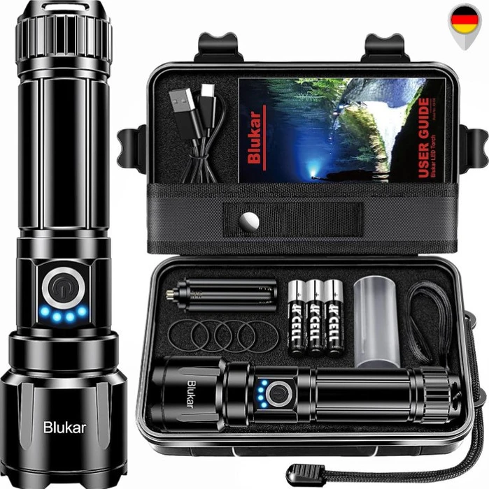 Blukar K9138 LED Torch Taschenlampe schwarz