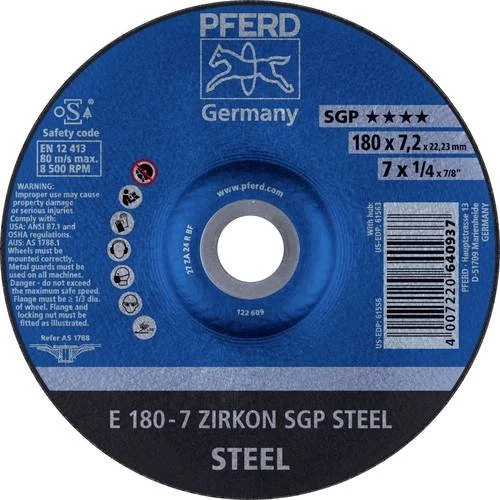 Pferd E 180-7 ZIRKON SGP STEEL Schleifscheibe, 180x7.2x22.23mm, 10 Stück