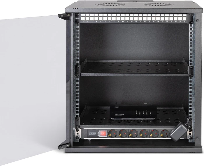Digitus Professional SoHo Pro Line 19" Wandgehäuse SET 12HE, unmontiert, Sicherheitsglastür, IP20, RAL 9005, 400mm tief