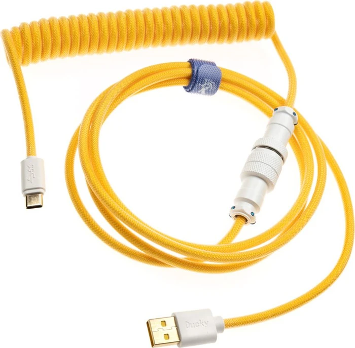 Ducky Premicord Spiralkabel USB-C auf USB-A, Tastaturkabel (Spiral-Textilkabel), 1.8m, Yellow Ducky