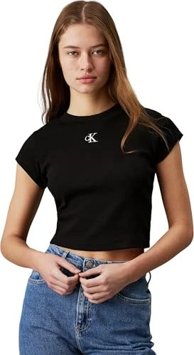 Calvin Klein Slim Fit Cropped T-Shirt kurzarm ck black (Damen)