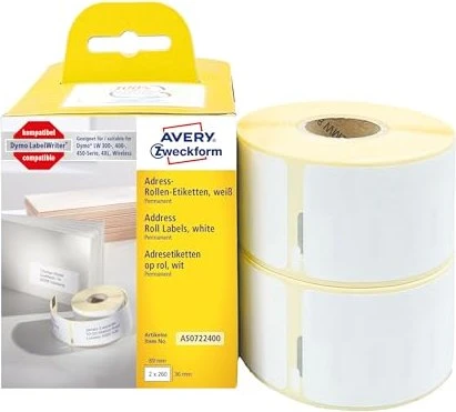 Avery-Zweckform Adressetiketten kompatibel zu Dymo 99012, 89x36mm, weiß, 1er-Pack (260 Etiketten)