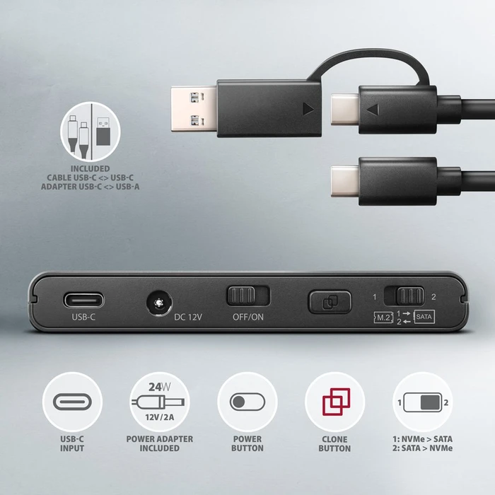 Axagon M.2/2.5"/3.5" Adapter, USB -> M.2 PCIe/SATA