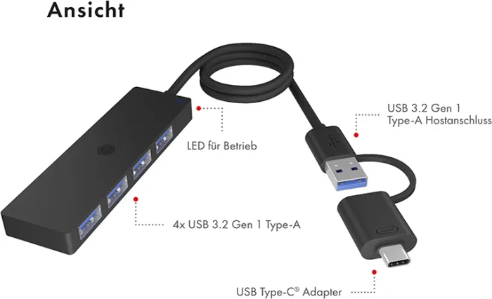 RaidSonic Icy Box IB-HUB1424-C3 4-Port Hub, USB-A/USB-C 3.0 [Stecker]