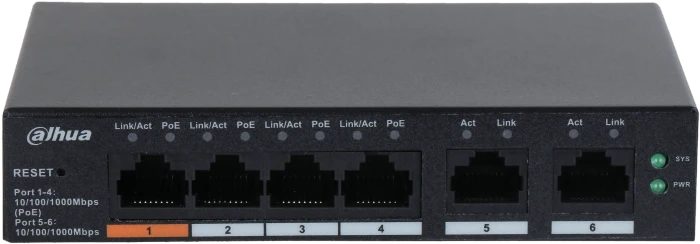 Dahua CS40 Desktop Gigabit Smart Switch, 6x RJ-45, 60W Hi-PoE