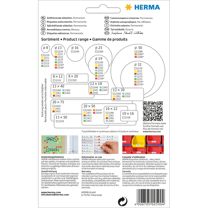 Herma Vielzwecketiketten, 40x75mm, weiß, 32 Blatt (192 Etiketten)