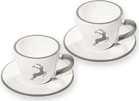 Gmundner Keramik Grauer Hirsch Espressotassen-Set für 2, 4-tlg.
