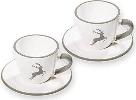 Gmundner Keramik Grauer Hirsch Espressotassen-Set für 2, 4-tlg.