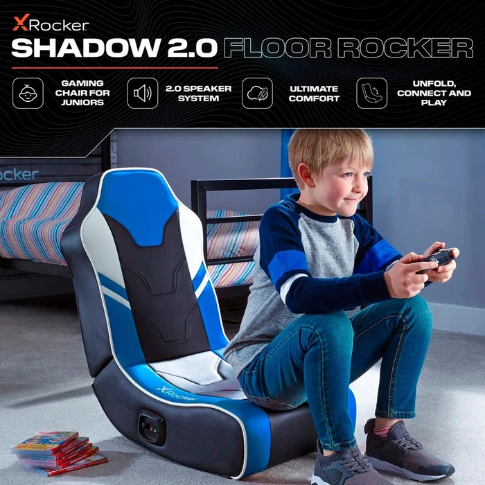 X Rocker Shadow 2.0 Audio Floor Rocker Gaming-Bodensessel für Kinder/Jugendliche, schwarz/blau