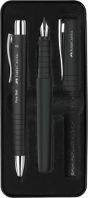 Faber-Castell Poly Ball/Pen Füllfeder und Kugelschreiber Geschenk-Set, all-black, im Metall-Etui, 2 Stück