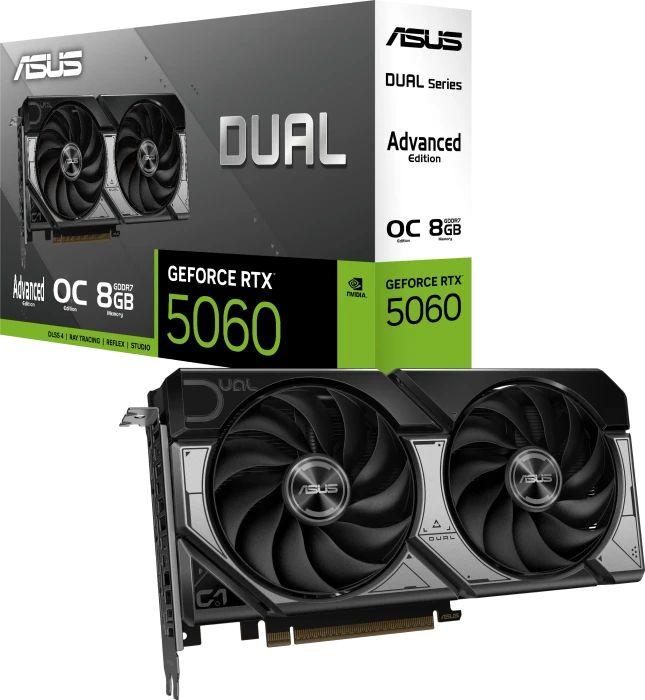 ASUS Dual GeForce RTX 5060 OC Edition Advanced Gaming, DUAL-RTX5060-O8G-A, 8GB GDDR7, HDMI, 3x DP
