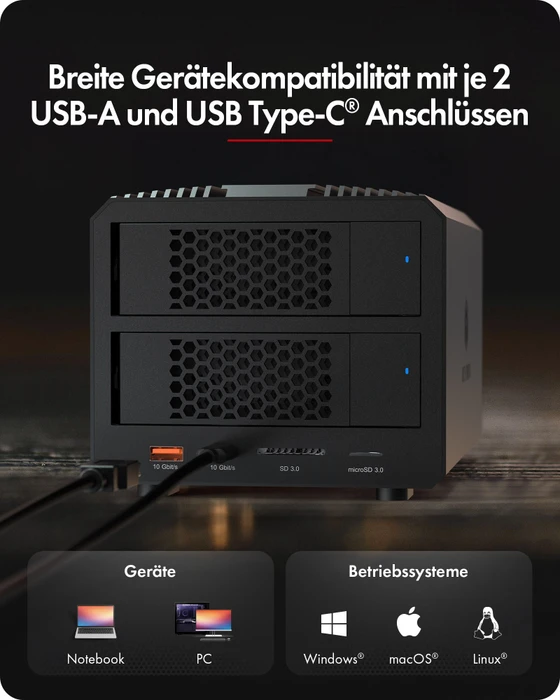 RaidSonic Icy Box IB-RD3721HR-CU31, Spade RAID 3721, 2x 2.5"/3.5", USB-C 3.1