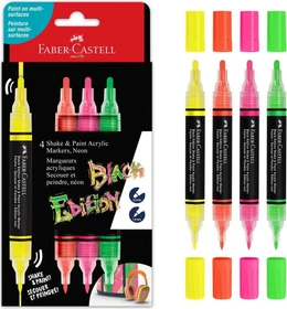 Faber-Castell Shake & Paint Neon Acryl Marker Black Edition gelb/orange/pink/grün, 4er-Set
