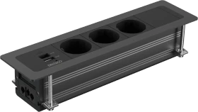 Deltaco GT-1303 Steckdosenleiste für Einbaumontage, 3-fach, 1x USB-A/1x USB-C, schwarz