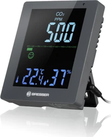 Bresser CO2 Smile Luftqualitätsmonitor Temperaturstation grau, digital