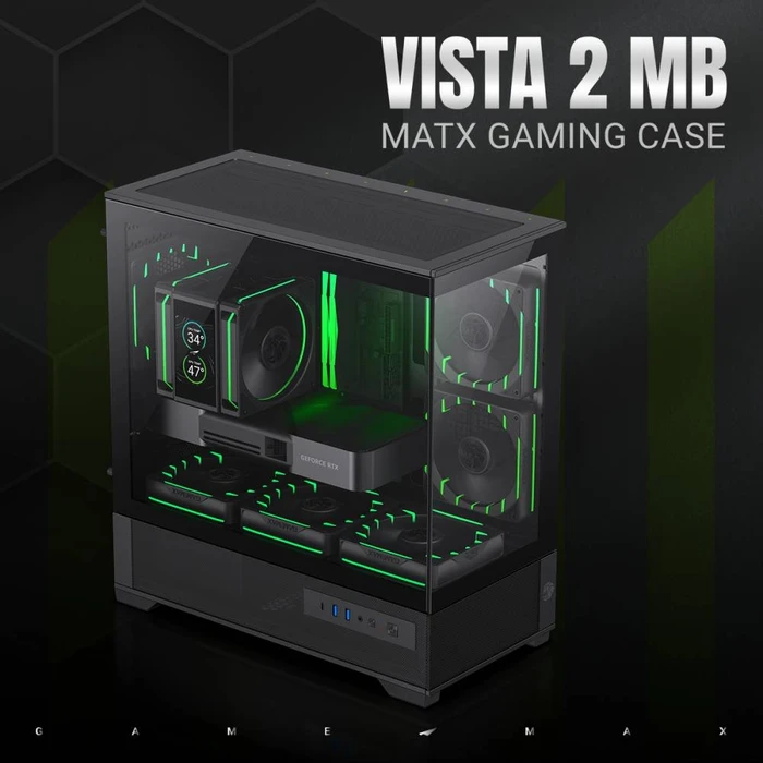 GameMax Vista 2 MB, schwarz, Glasfenster