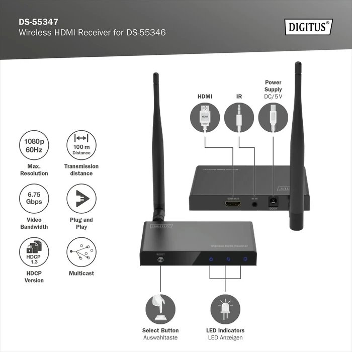 Digitus Empfängereinheit für Wireless HDMI Extender Set, Extender Set