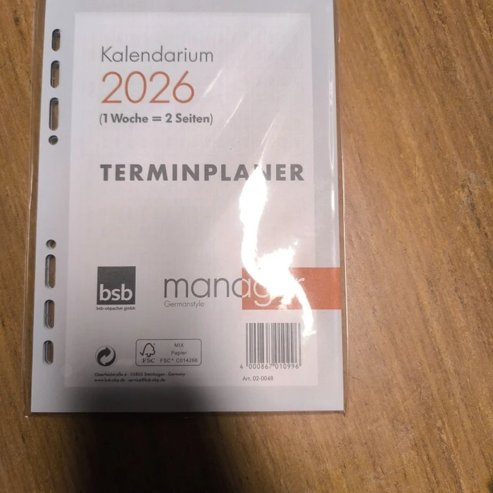 bsb-obpacher Kalender Manager Ersatzeinlage Wochenansicht 2026, A5