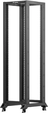 Lanberg Open Rack Series 19" Open Frame Rack 42HE, 4-Pfosten, mit Rollen, Flat Pack, tiefenverstellbar, 430-590mm, RAL 9004, 800mm tief
