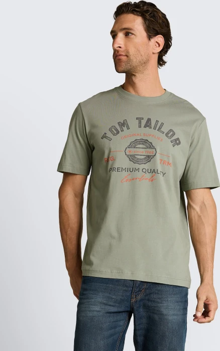 Tom Tailor Logo-Print T-Shirt kurzarm greyish shadow olive (Herren)