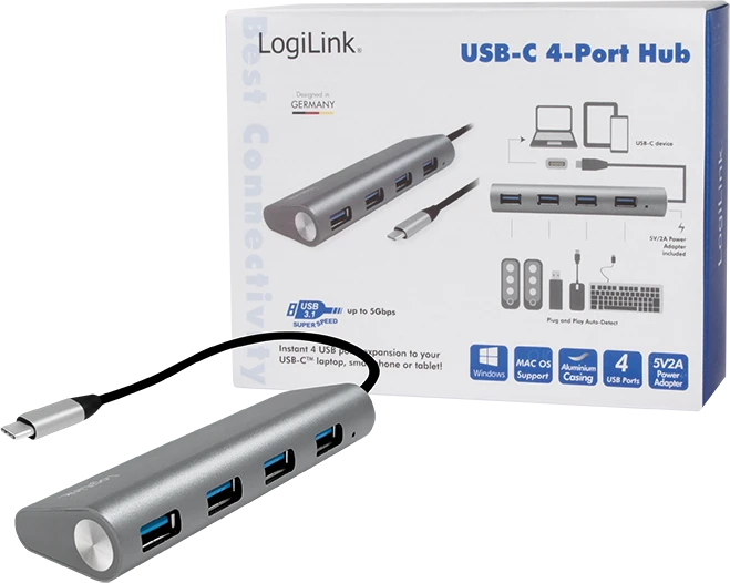 LogiLink USB-Hub, 4x USB-A 3.0, USB-C 3.0 [Stecker]
