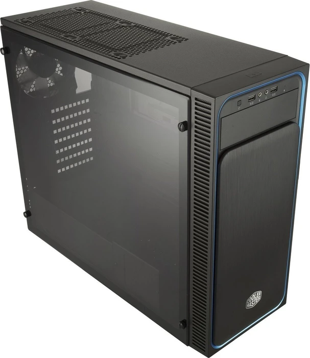Cooler Master MasterBox E500L Window schwarz/blau, Acrylfenster, Lüfter LED blau