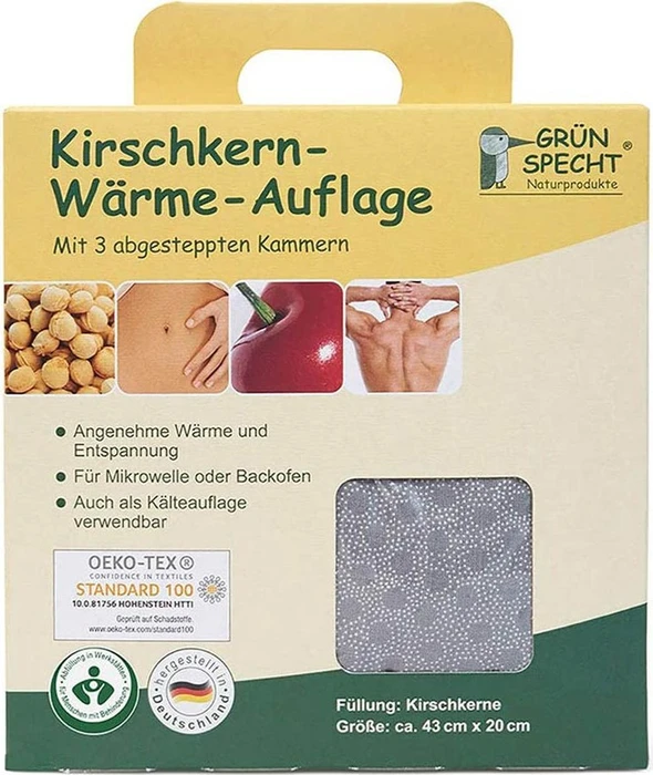 Grünspecht Kirschkern-Wärme-Auflage 43 x 20cm Wärmekissen grau