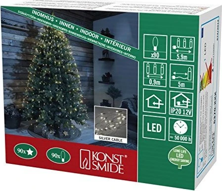 Konstsmide Lichterkette 90 Sterne silber LED 90x warmweiß