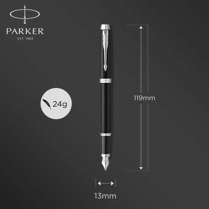 Parker IM matte black lacquer/chrome trim, rechte Hand, mittel, Geschenkbox