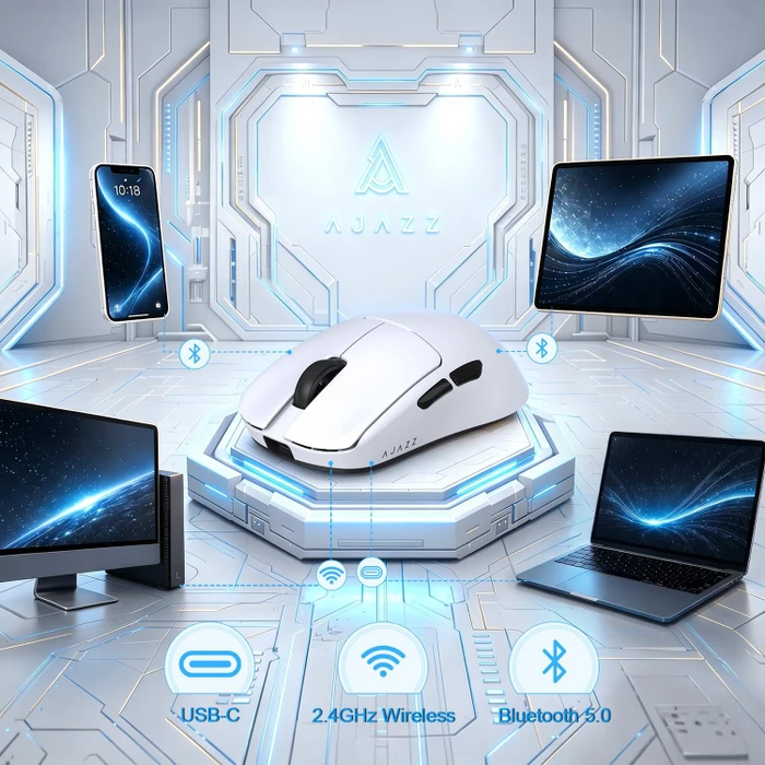 Ajazz AJ159 V2 Wireless Gaming Mouse mit Akku-Ladestation, weiß, USB/Bluetooth